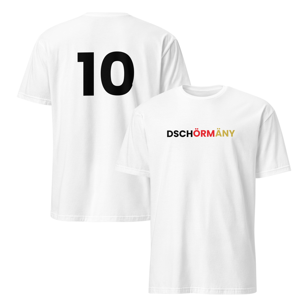 Unisex T-Shirt DSCHÖRMÄNY weiß front/back/Logo